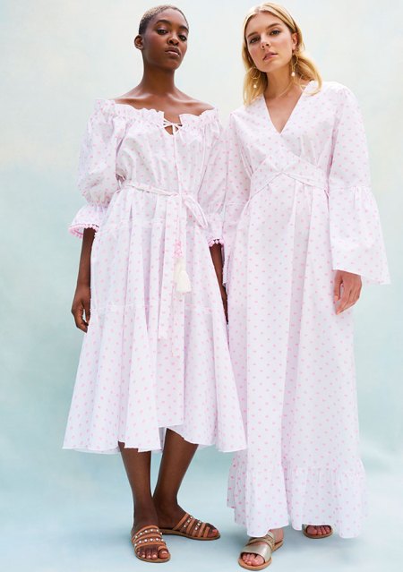 BN010 - Plumerella Pyjama Dress in Swiss Cotton - Blue Spot Cotton  BN003 - Pyjama Baby Doll Dress in Swiss Cotton - Blue Spot Cotton