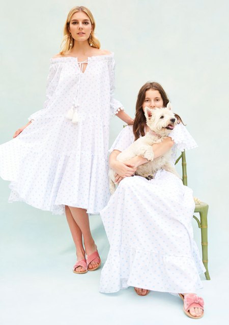 BN003 Pyjama Baby Doll - BN010 Plumerella Pyjama Dress -  Both in Blue Dot Swiss Cotton