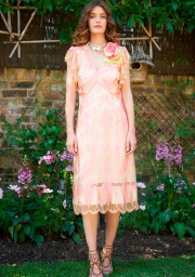 LJG 0022 Palm coral lace dress with mint silk camellia slip dress LJG 022