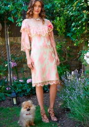 LJG 0010 Coral palm lace with mint silk lining