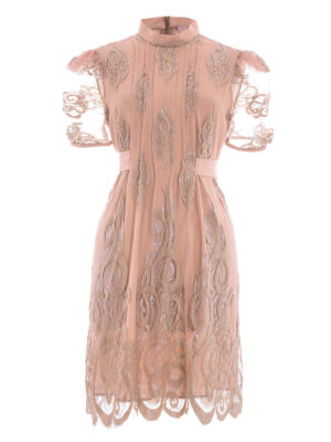VL 003 Gondola dress in nude tulle with short puff sleeves
