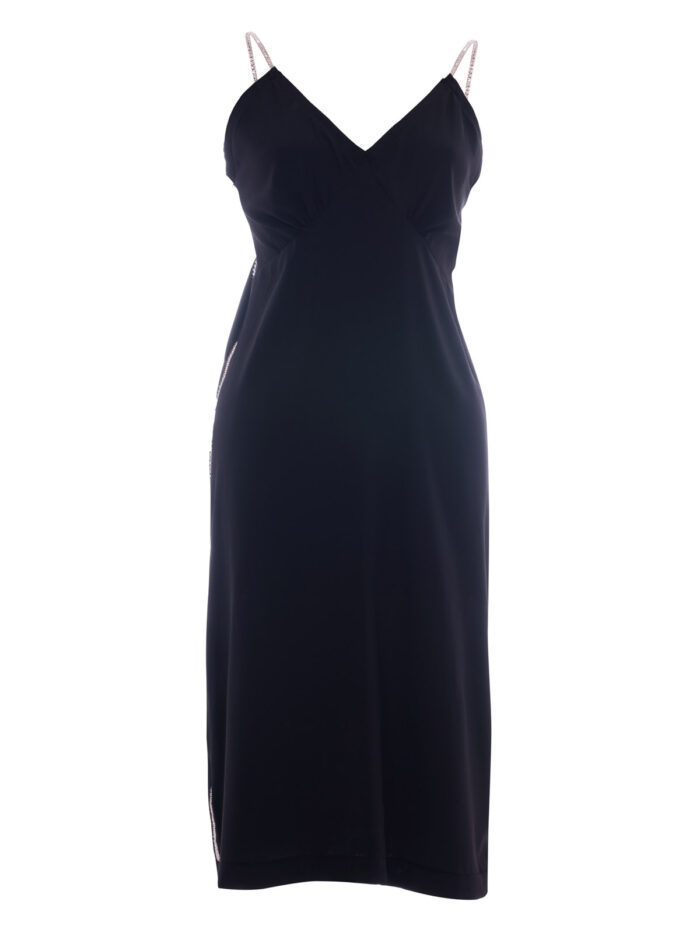VL 006 Peggy slip dress long with diamond trim in noir