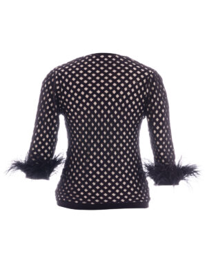 VL 008 Angel chenille fluffy ostrich feather sweater in noir and white