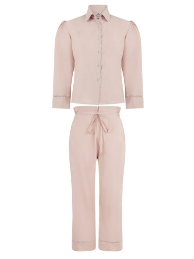 Bow Belle Pyjama Top and Pants Set in Pink