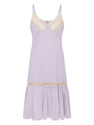 Blossom lilac silk satin slip dress with pleat detail on bust
